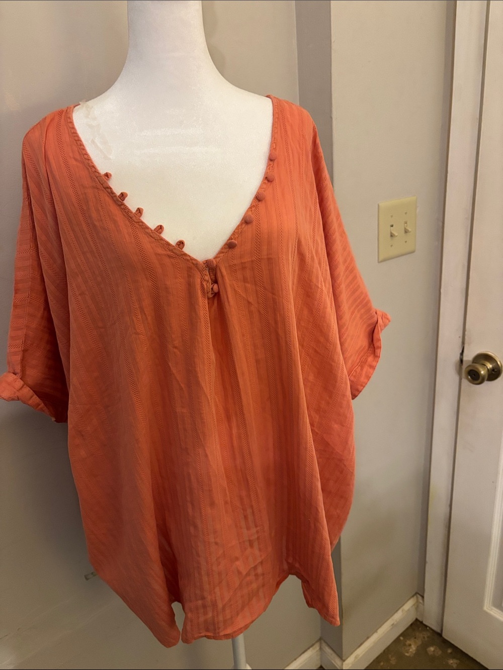 a.n.a Relaxed V-Neck Tunic in Coral Orange